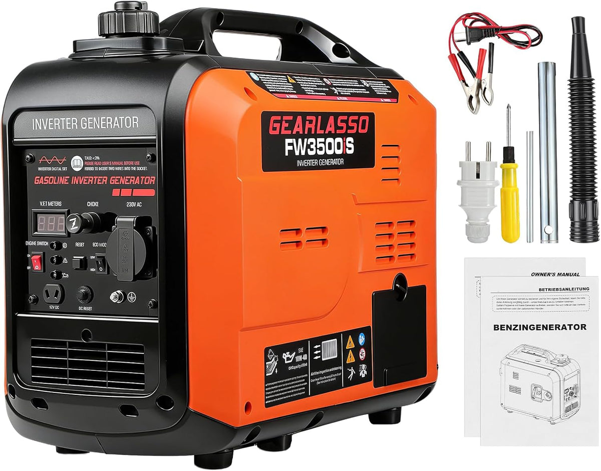 ISINEVER Stromerzeuger, 2800 W, 12 V, 230 V, für Camping, Schwarz/Orange
