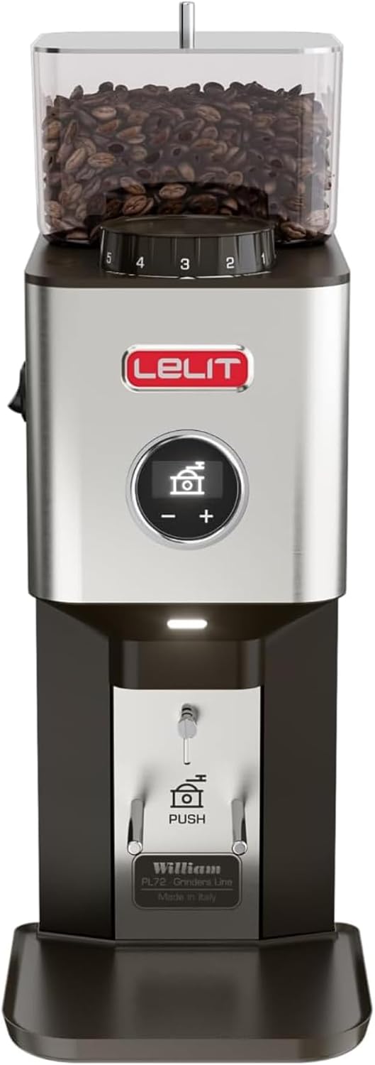 Elektrische Scheibenmühlen PL72, aus Edelstahl und Stahl, höhenverstellbar, Silber/Schwarz, Lelit