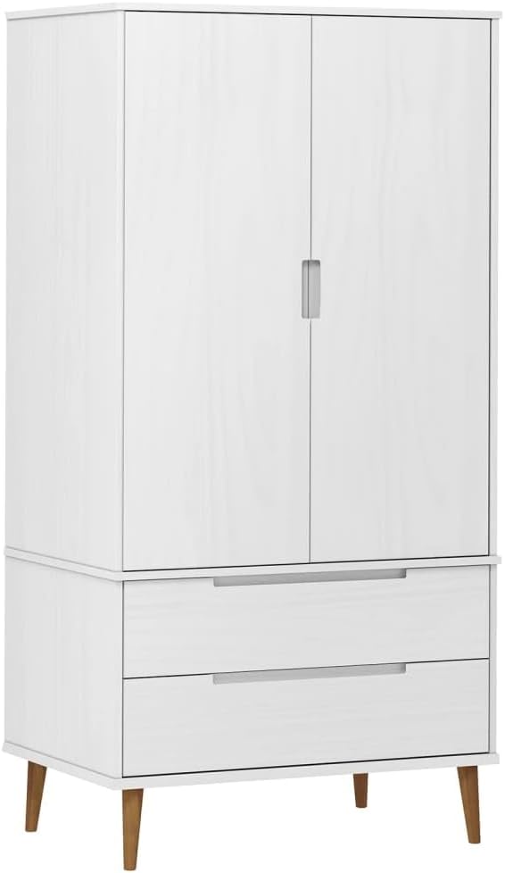 Schrank, 90 × 55 × 175 cm, aus Massivholz, mit Stauraum, für das Schlafzimmer, Weiß/Braun, vidaXL