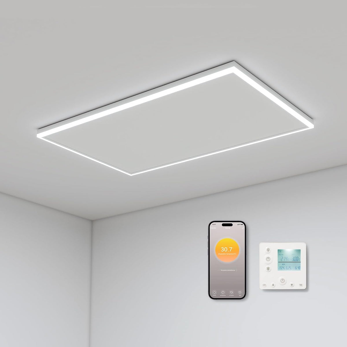 byecold Elektroheizkörper, 108 × 63 cm, mit LED, mit Fernbedienung, Weiß