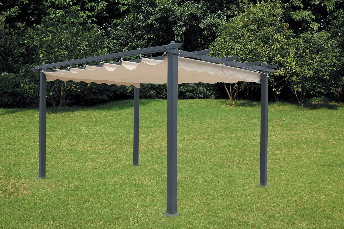 Pergola, 300 × 400 cm, aus Aluminium, mit Schiebedach, für den Garten, Anthrazit/Beige, Luxurygarden