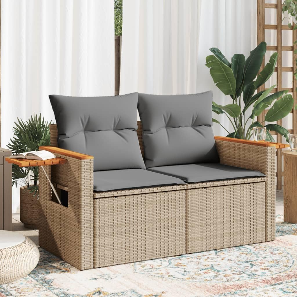 Sofa, klappbar, mit Stauraum, für den Garten, aus Polyrattan, Beige/Grau, HGKMBRY