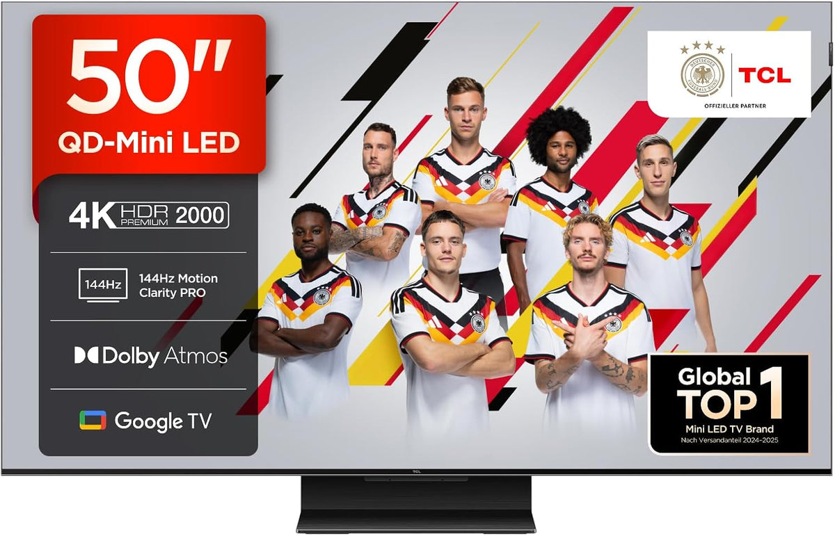 TCL 50C7K 50 Zoll QD Smart-TV, 144 Hz, Schwarz/Silber, mit LED
