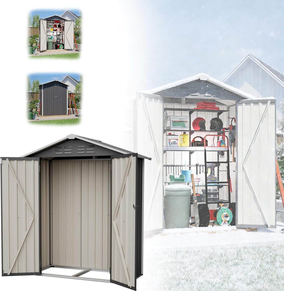 Gerätehaus, aus Metall, für den Garten, Grau/Beige, RRrawgff
