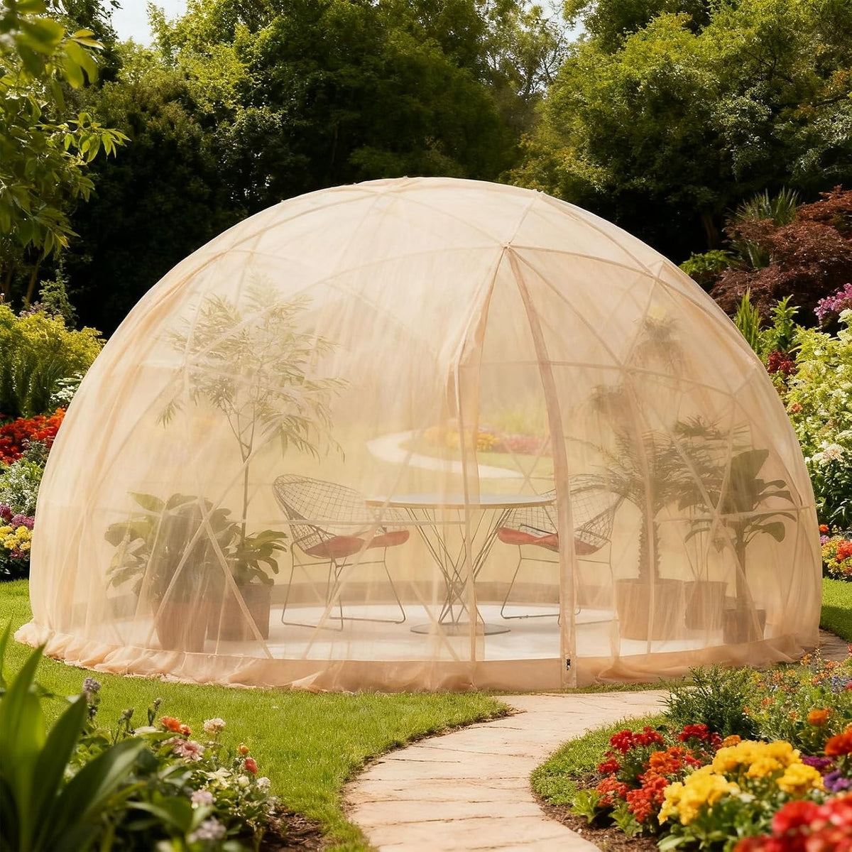 Kuppelzelte, 3,6 m, für den Garten und die Terrasse, Beige/Transparent