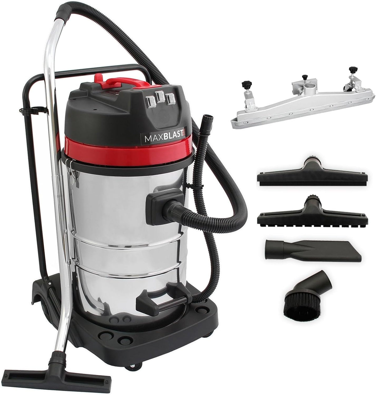 MAXBLAST 80 Liter 3000W Gewerbesauger Staubsauger, Schwarz/Rot/Silber