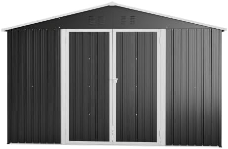 Gerätehaus, 300 × 252 cm, aus Stahl und Metall, mit Stauraum, für den Garten, Schwarz/Weiß, vutizal