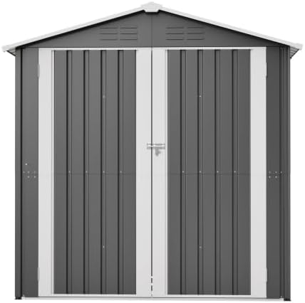 Gerätehaus, 185 × 142 cm, wasserdicht, mit Stauraum, aus Metall, für den Garten, Grau/Weiß, vutizal