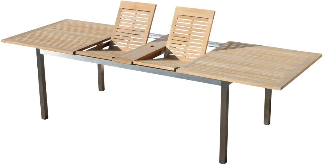 Esstisch, 280 × 100 cm, für den Garten, aus Edelstahl und Stahl, Holzfarben/Silber, ASS