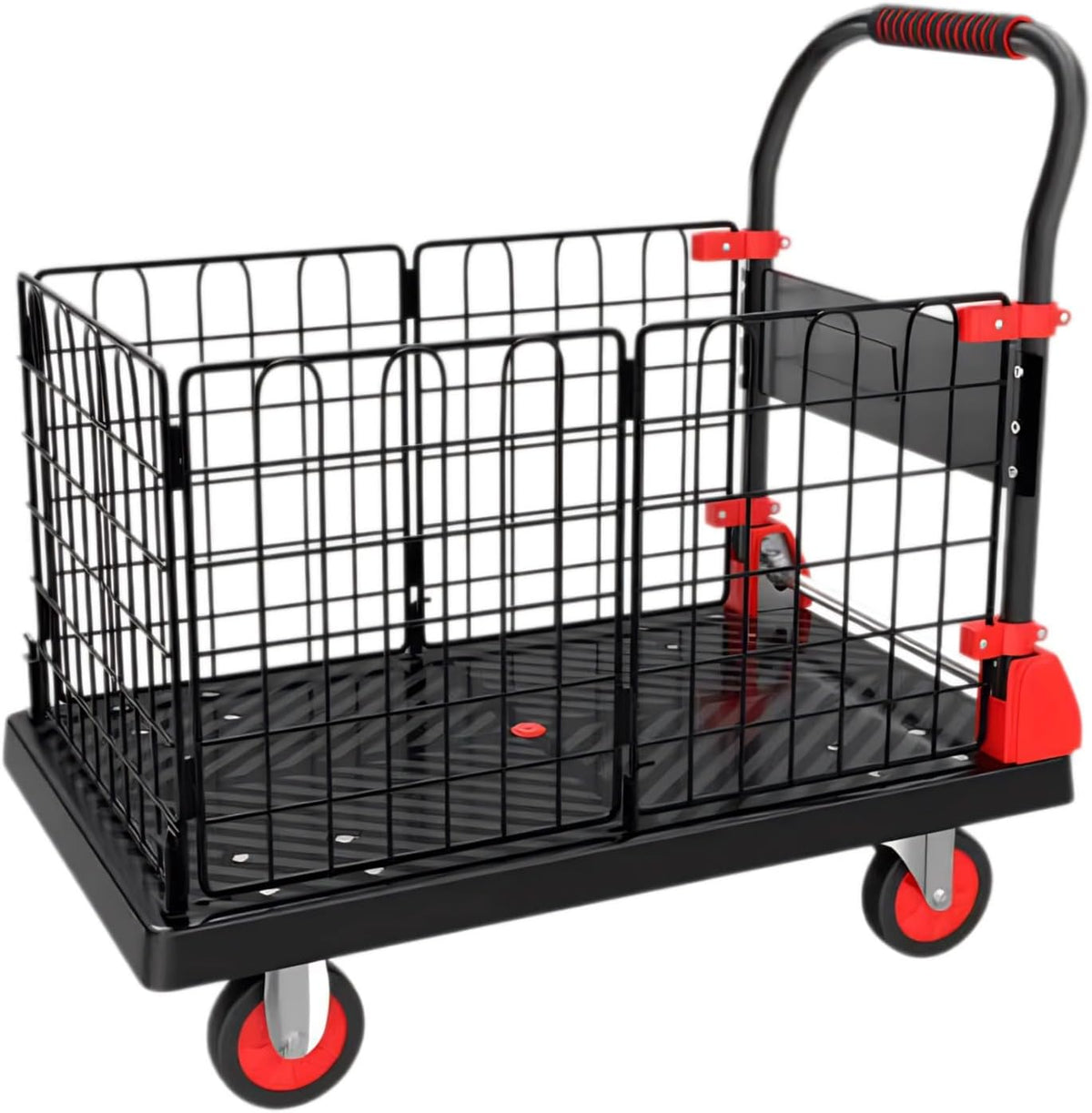 Rollwagen kg/400, 89 cm, 200 kg, klappbar, mit Stauraum, Schwarz/Rot