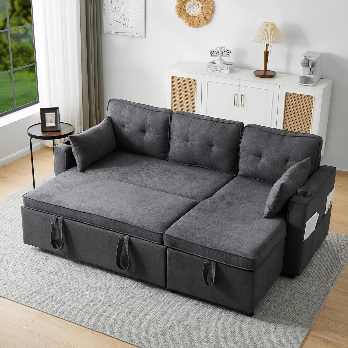 Sofa, 211 × 86 × 106 cm, mit Stauraum, mit Fernbedienung, für das Wohnzimmer, Grau, Jovify
