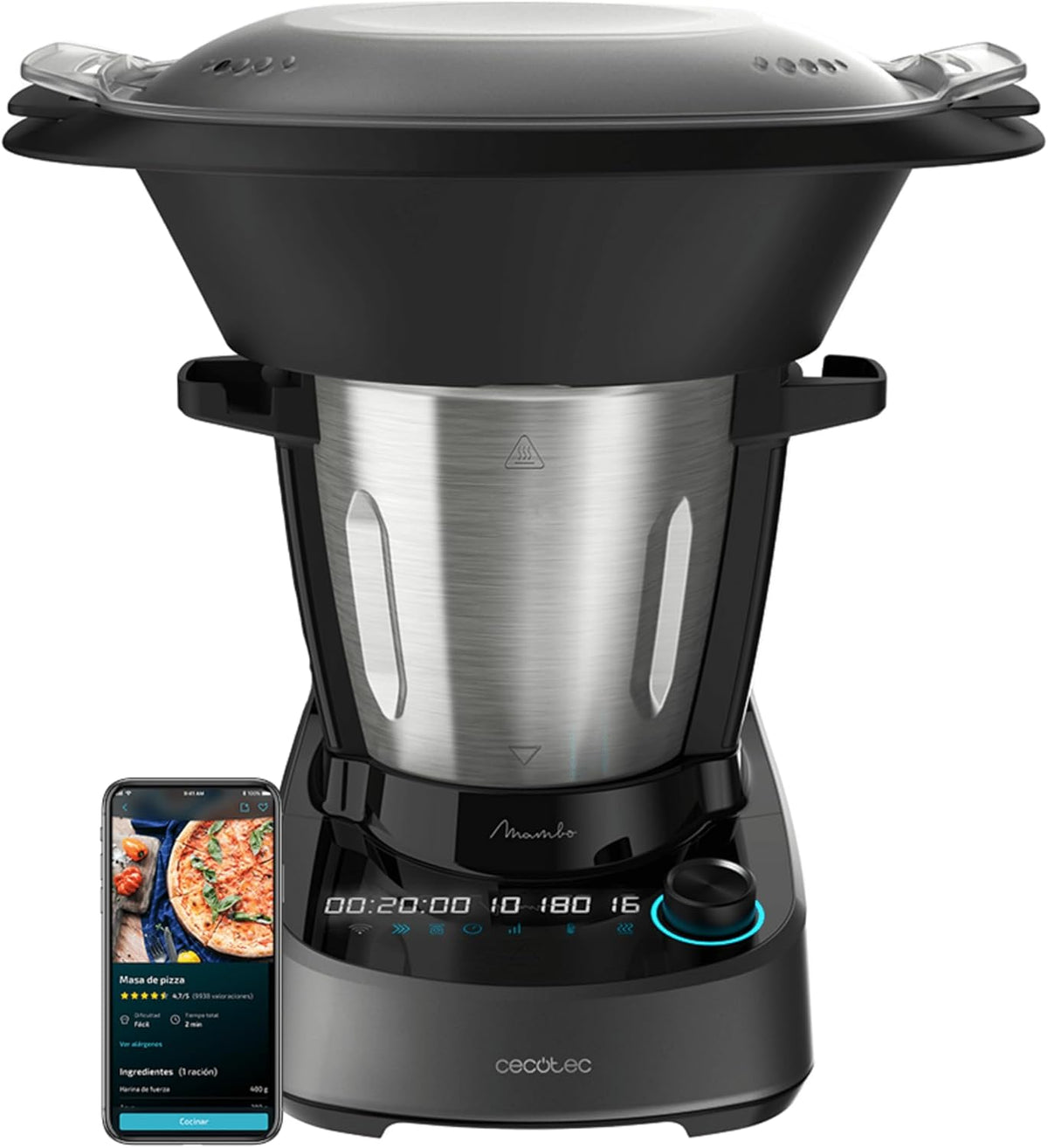 Cecotec Multifunktions Küchenmaschine, 3,3 L, 1600 W, mit Selbstreinigung, aus Edelstahl und Stahl, für die Küche, Schwarz/Silber