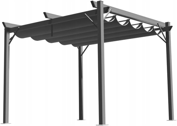 Pergola, 400 × 300 × 230 cm, mit Schiebedach, wasserdicht, aus Stahl und Polyester, für den Garten und die Terrasse, Grau, VBChome