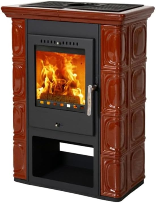 Thorma Kaminöfen, 7 kW, aus Keramik, Kastanienbraun/Schwarz