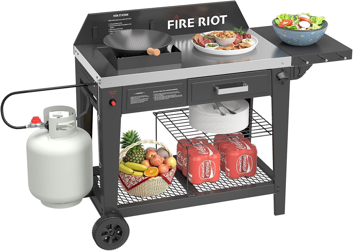 Woks, 50.000 BTU, aus Stahl, mit Stauraum, Schwarz/Silber, FIRE RIOT