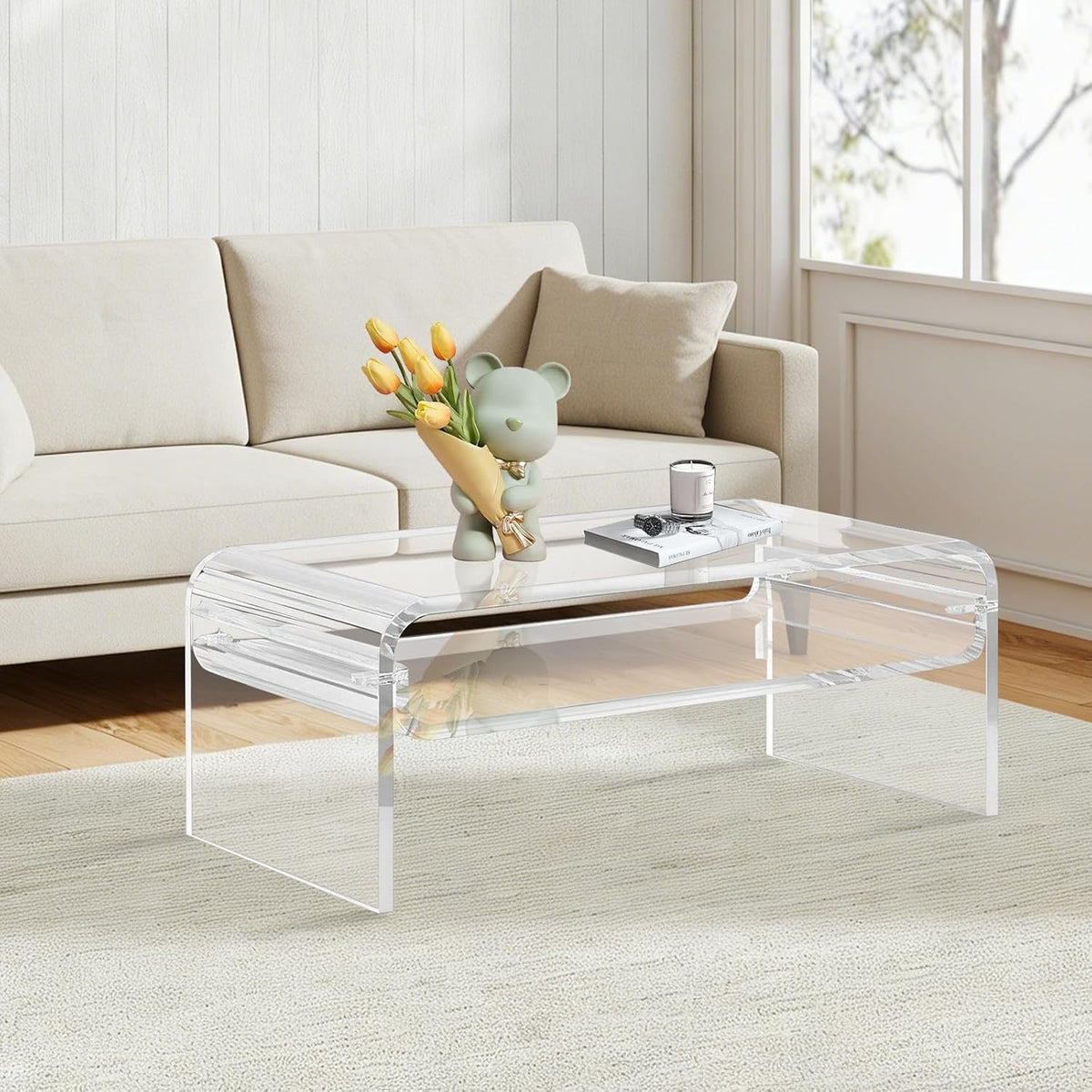 Beistelltisch, wasserabweisend, mit Fernbedienung, mit Stauraum, für das Wohnzimmer und das Büro, Transparent, TWSOUL