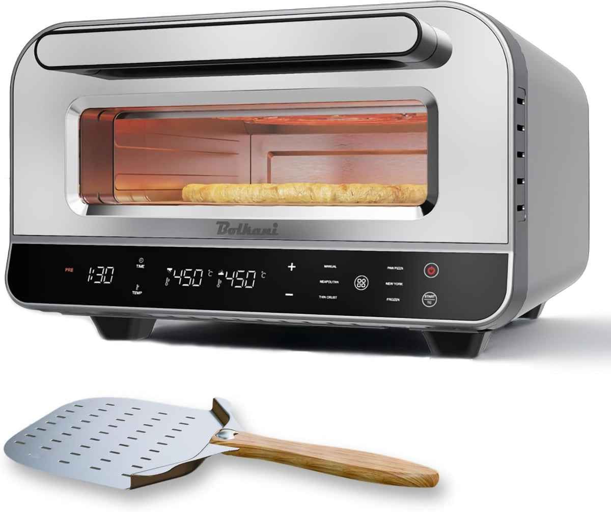 Pizzaofen, 450 °C, mit Timer, verstellbar, Silber/Schwarz, Bolkani