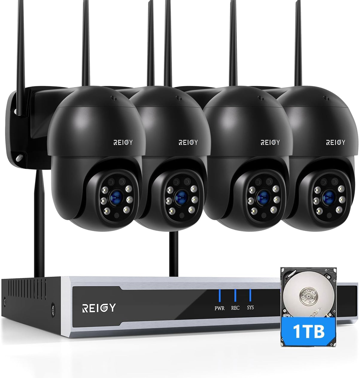 REIGY Überwachungskameras, 1 TB, mit WLAN, mit LED, Schwarz