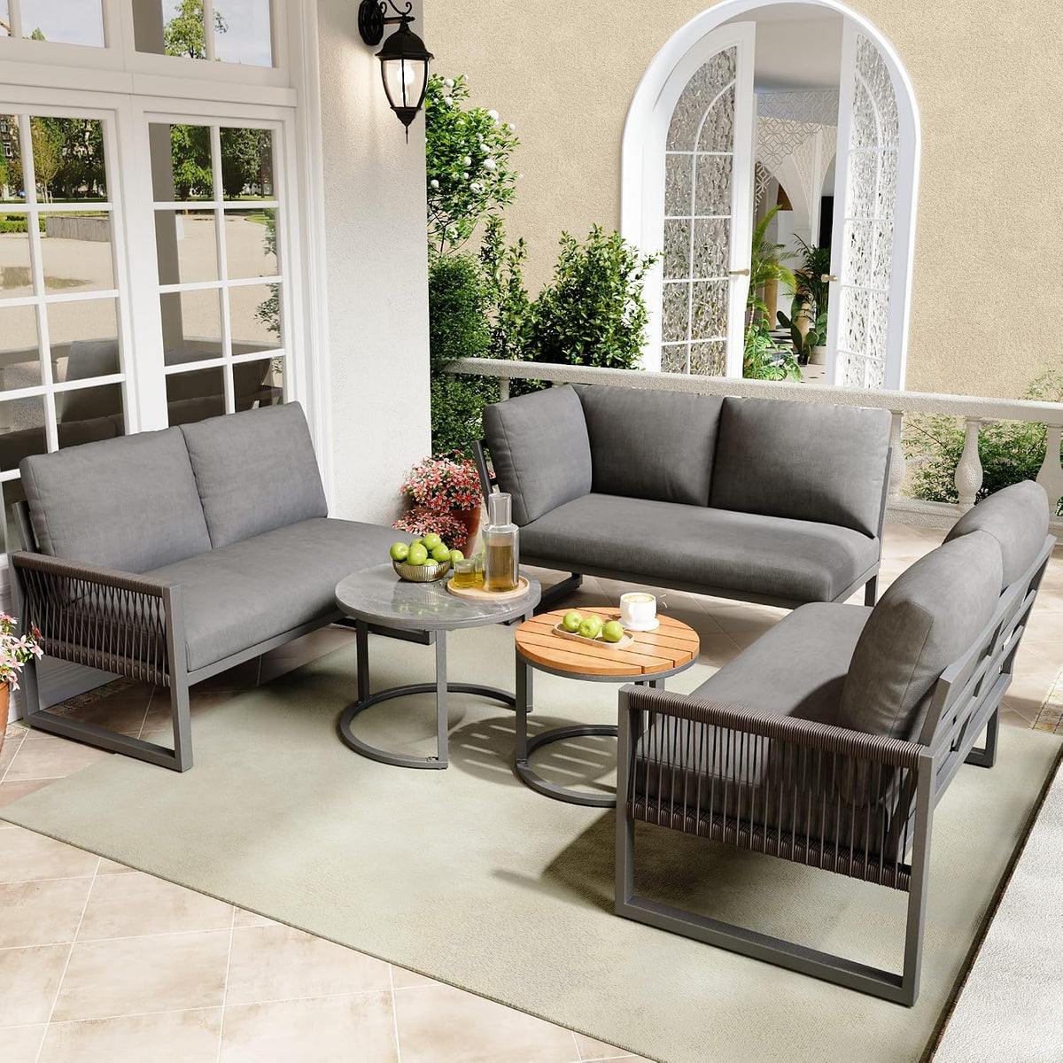 Gartenmöbel-Set, verstellbar, für den Garten, Grau, DRIXNO