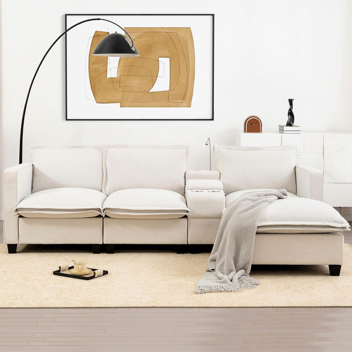 Sofa, mit USB, mit Stauraum, für das Wohnzimmer, Beige/Grau, SHUGUANG