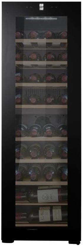 Weinkühlschrank Freistehender, 18 °C, verstellbar, mit LED, aus Glas, Schwarz, Cavin