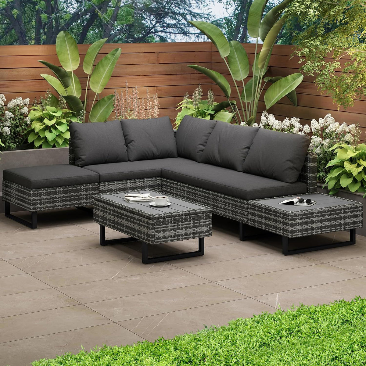 Gartenmöbel-Set, für den Garten, aus Polyrattan, Grau, Zravenna
