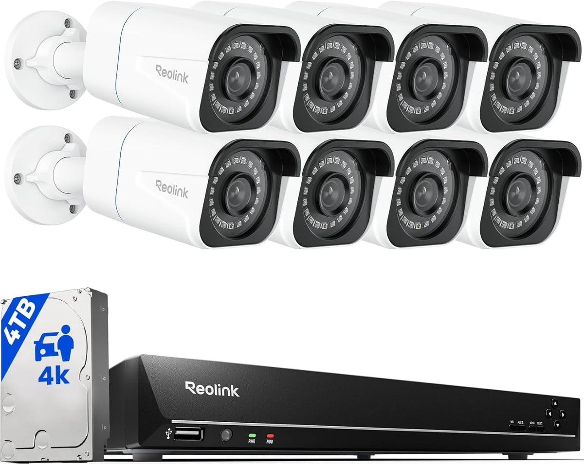 Überwachungs-NVR-Sets IP66, 4 TB, 30 M, mit WLAN, Weiß/Schwarz, Reolink