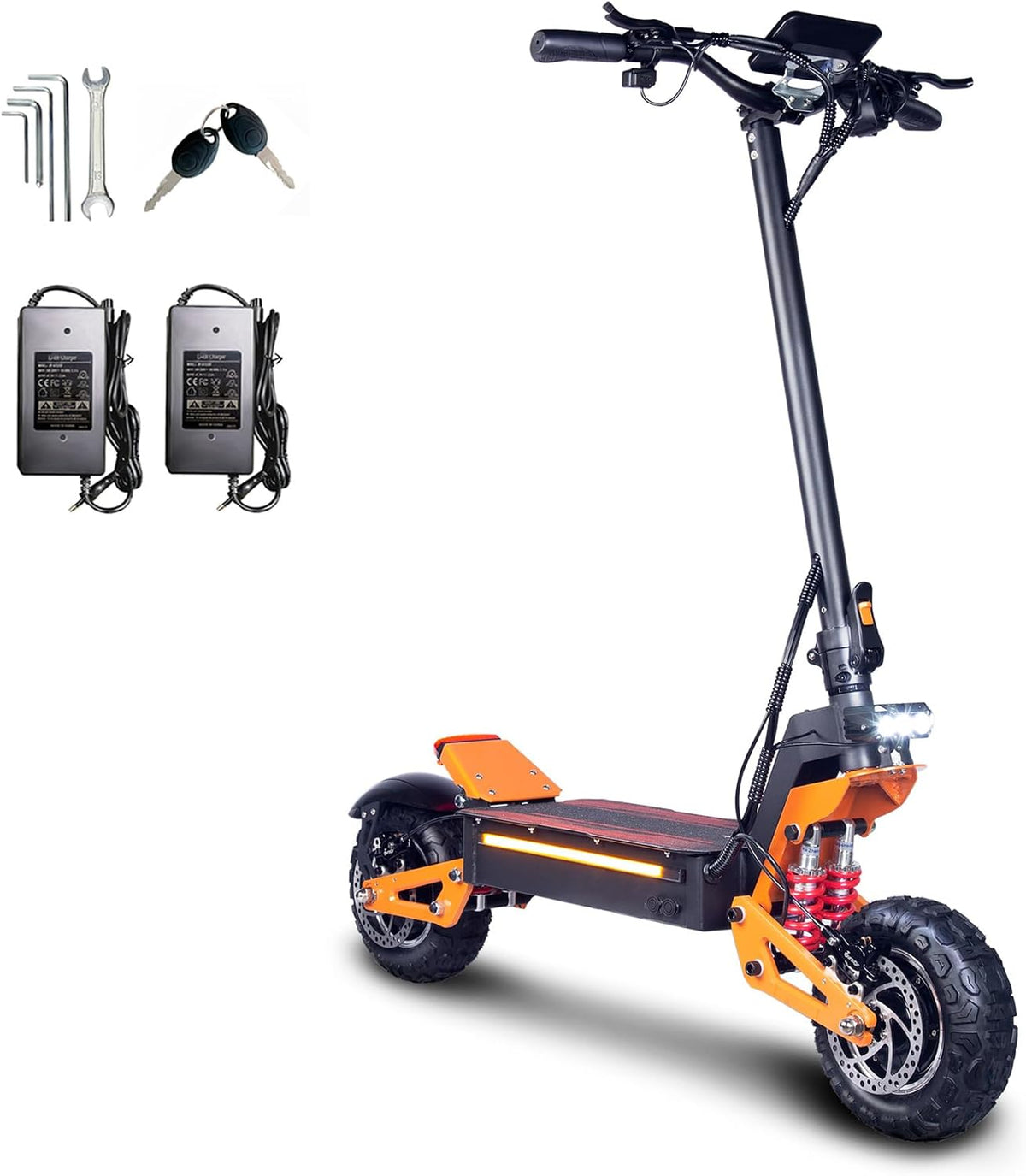 HWWH Elektroscooter, 11 Zoll, mit LED, bürstenlos, Schwarz/Orange