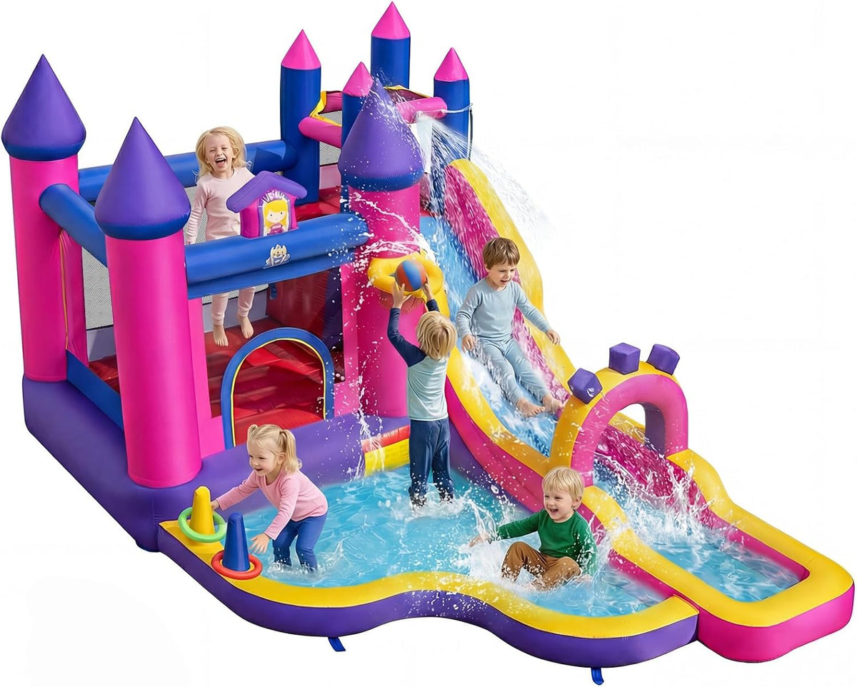 COSTWAY Hüpfburgen, 460 × 290 × 245 cm, Lila/Rosa/Blau/Gelb