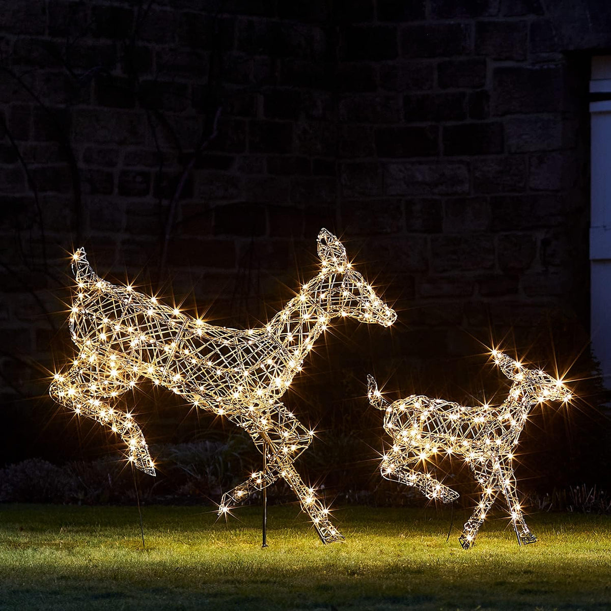 Lights4fun Tiere, 102 cm, aus Polyrattan, mit LED, mit Fernbedienung, mit Timer, Warmweiß