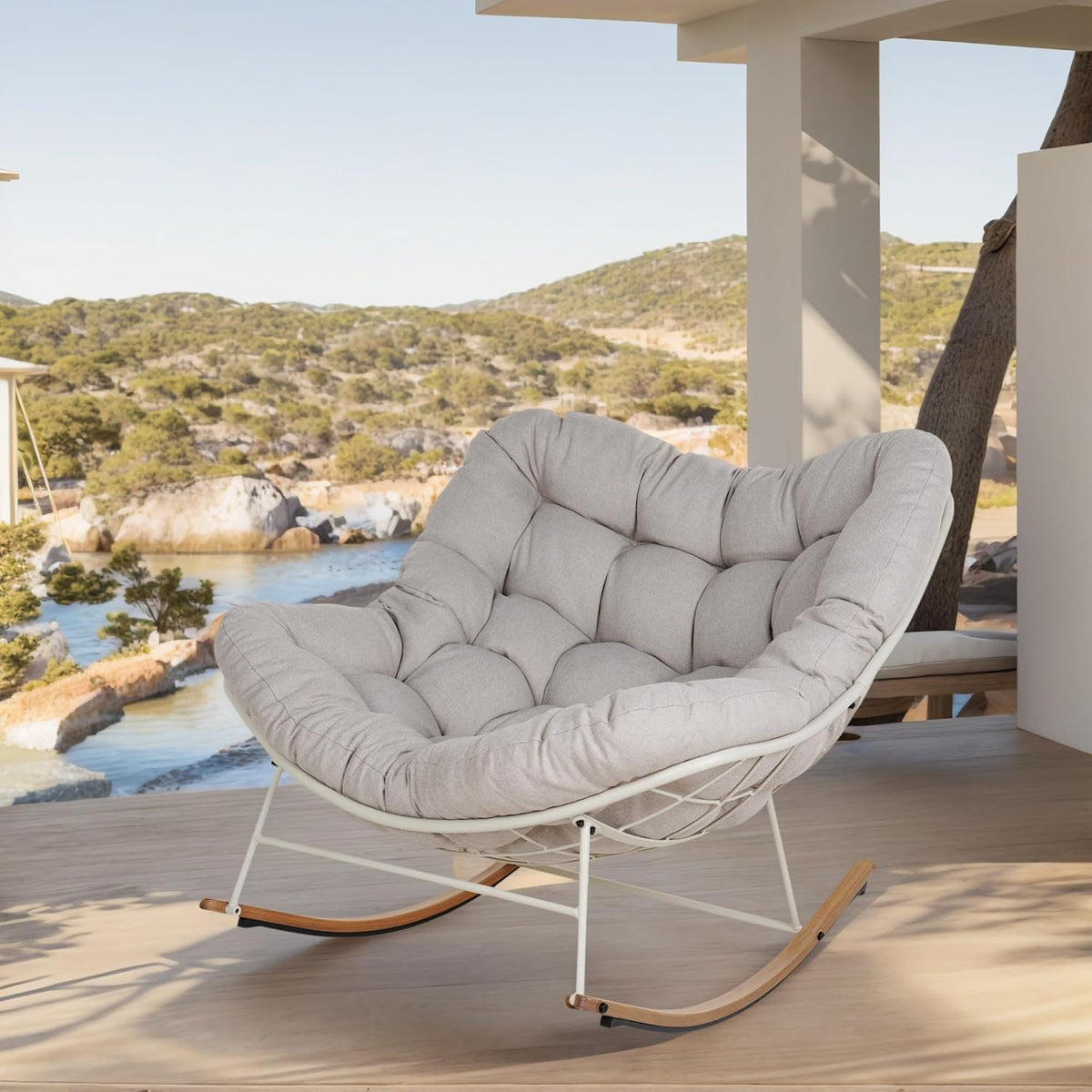 Grand patio Schaukelstühle, 150 kg, für den Garten und die Terrasse, Cremeweiß