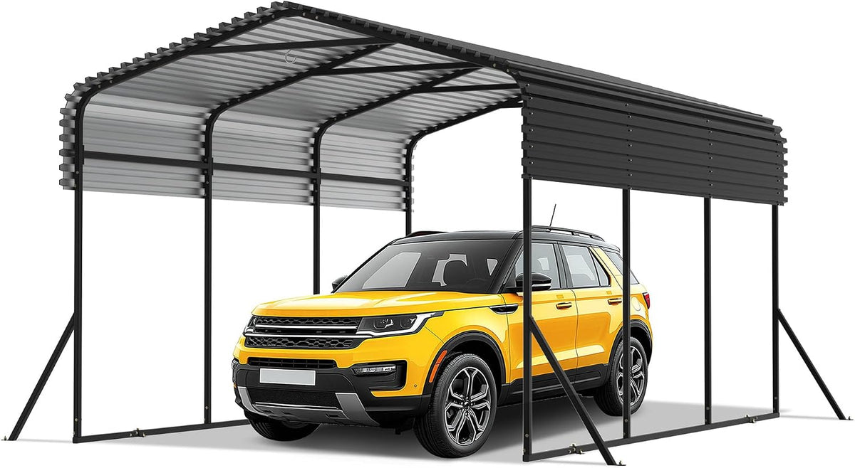 Carport, 300 × 450 cm, aus Metall, Schwarz/Grau, FIVMEN