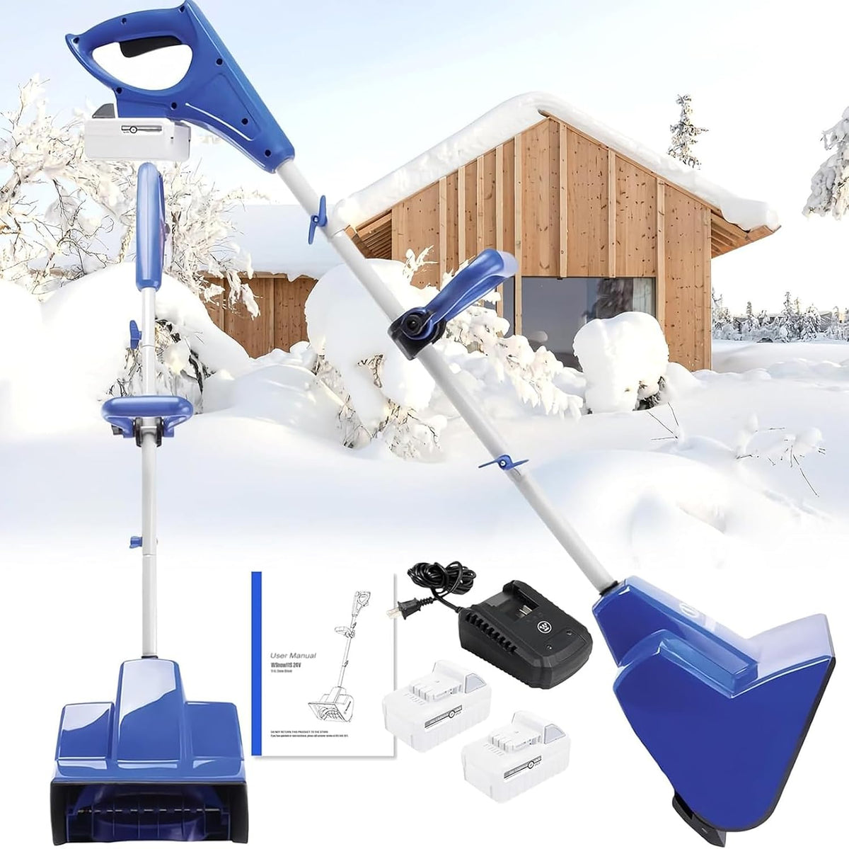 Schneefräsen, kabellos, verstellbar, für die Terrasse, Blau