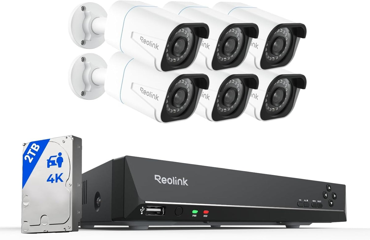 Reolink RLK8-800B6 Überwachungs-NVR-Sets, 2 TB, 30 M, Weiß/Schwarz