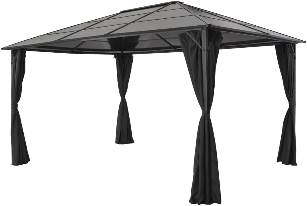 Gartenpavillon, mit Vorhängen, mit 4 Seitenteilen, Schwarz, vidaXL