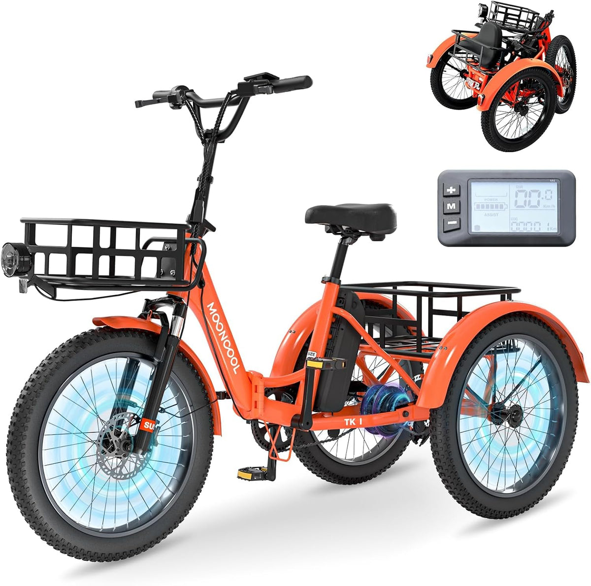 E-Bike IP65, 250 W, 36 V, 20 AH, wasserdicht, klappbar, Orange, MOONCOOL