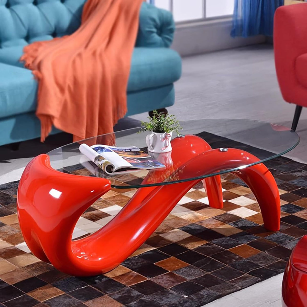 Beistelltisch, aus Glas, für das Wohnzimmer, Rot, Bestiry