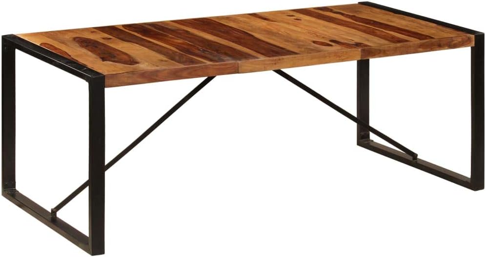 Esstisch, 200 × 100 cm, aus Massivholz und Stahl, für das Wohnzimmer und das Büro, Braun/Schwarz, YUOTYRKTEJRSG